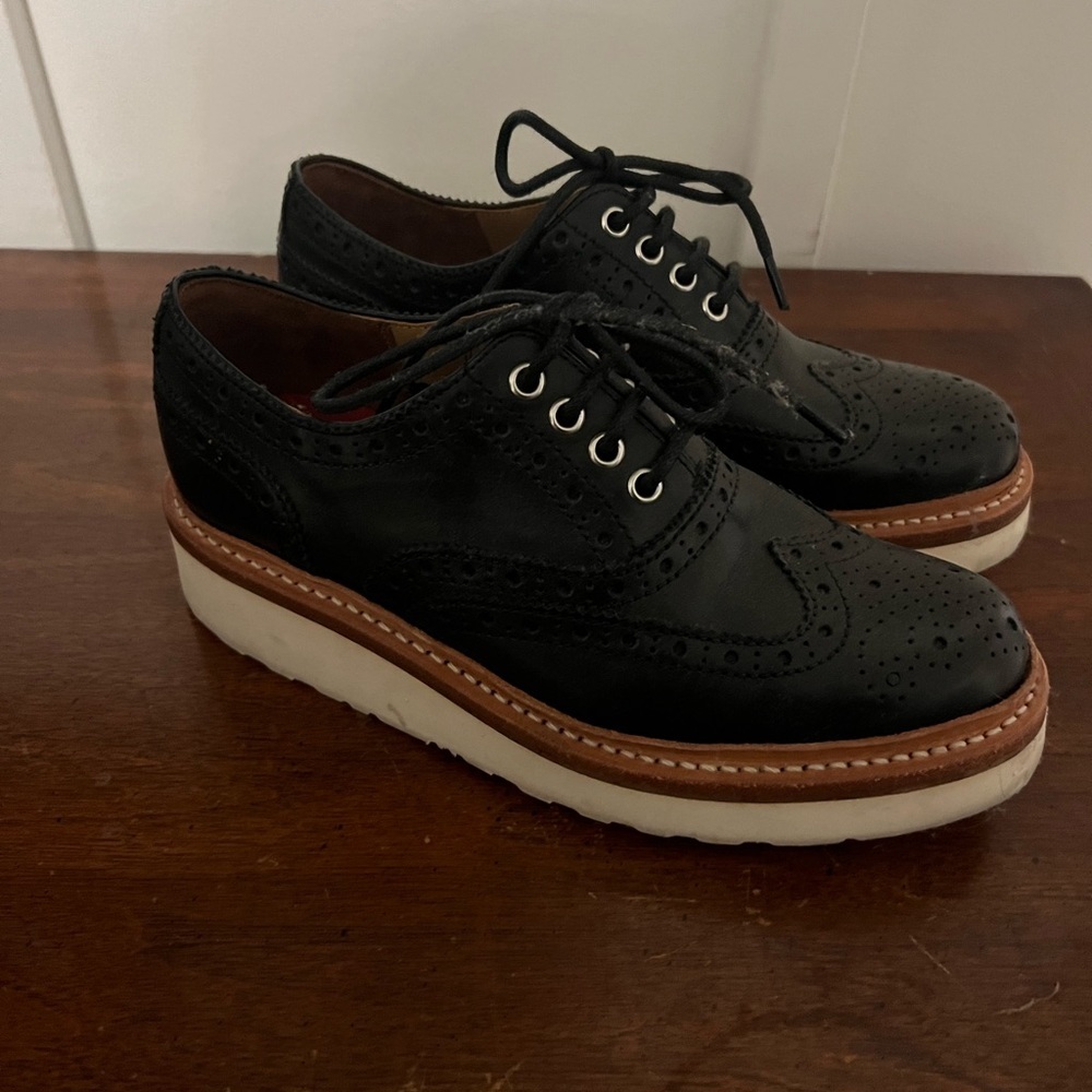 GRENSON Emily Oxford black leather brogues white wedge sole size 6.5 (4 1/2 UK) - Picture 6 of 10